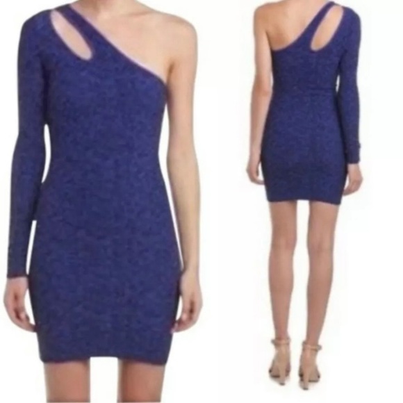 BCBGeneration NWT One Shoulder Long Sleeve Mini Bodycon Party Dress Blue Size XS - Picture 10 of 10